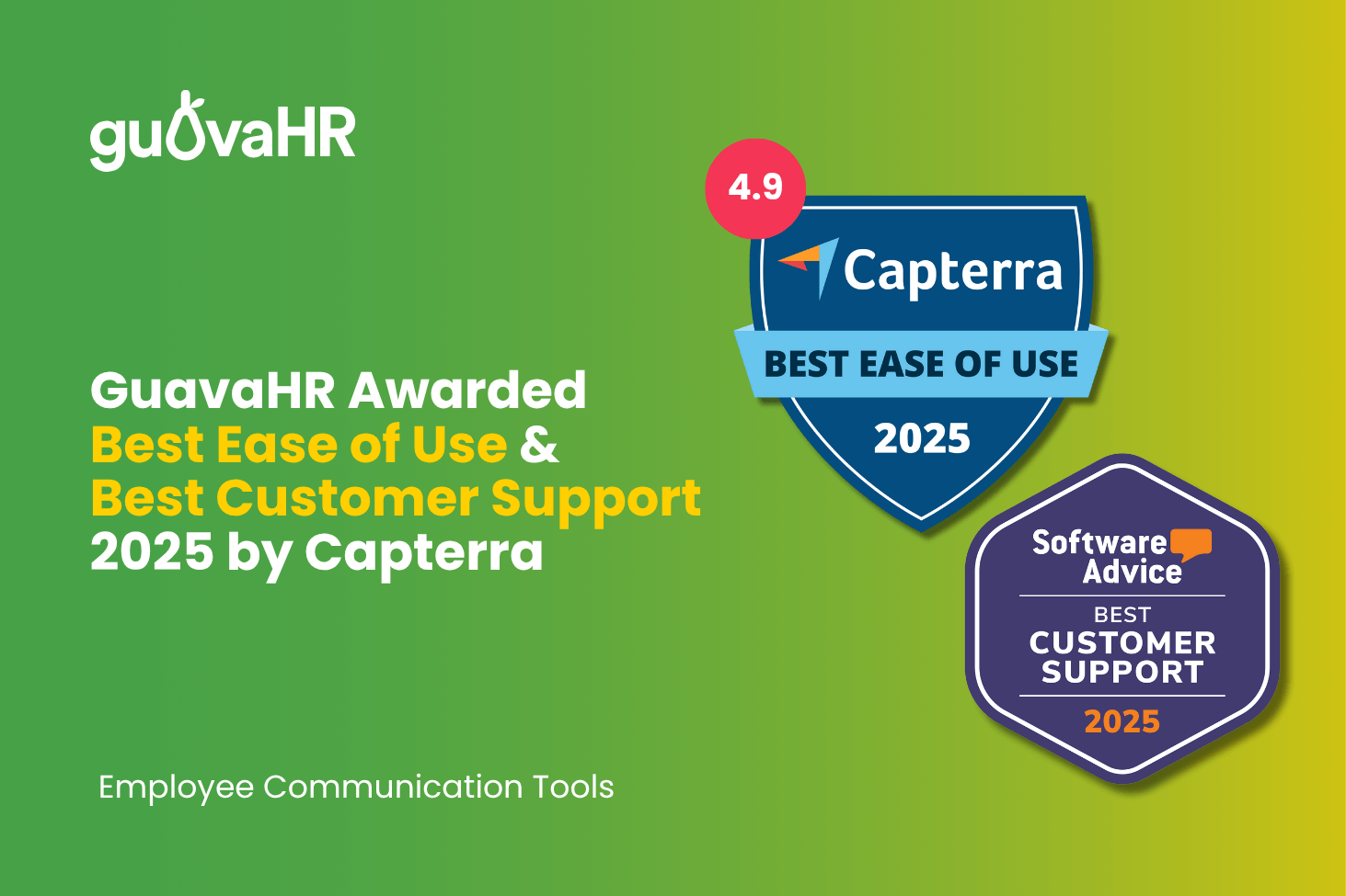 GuavaHR Named “Best Ease of Use” and “Best Customer Support” by Capterra for Employee Communication Tools for 2025